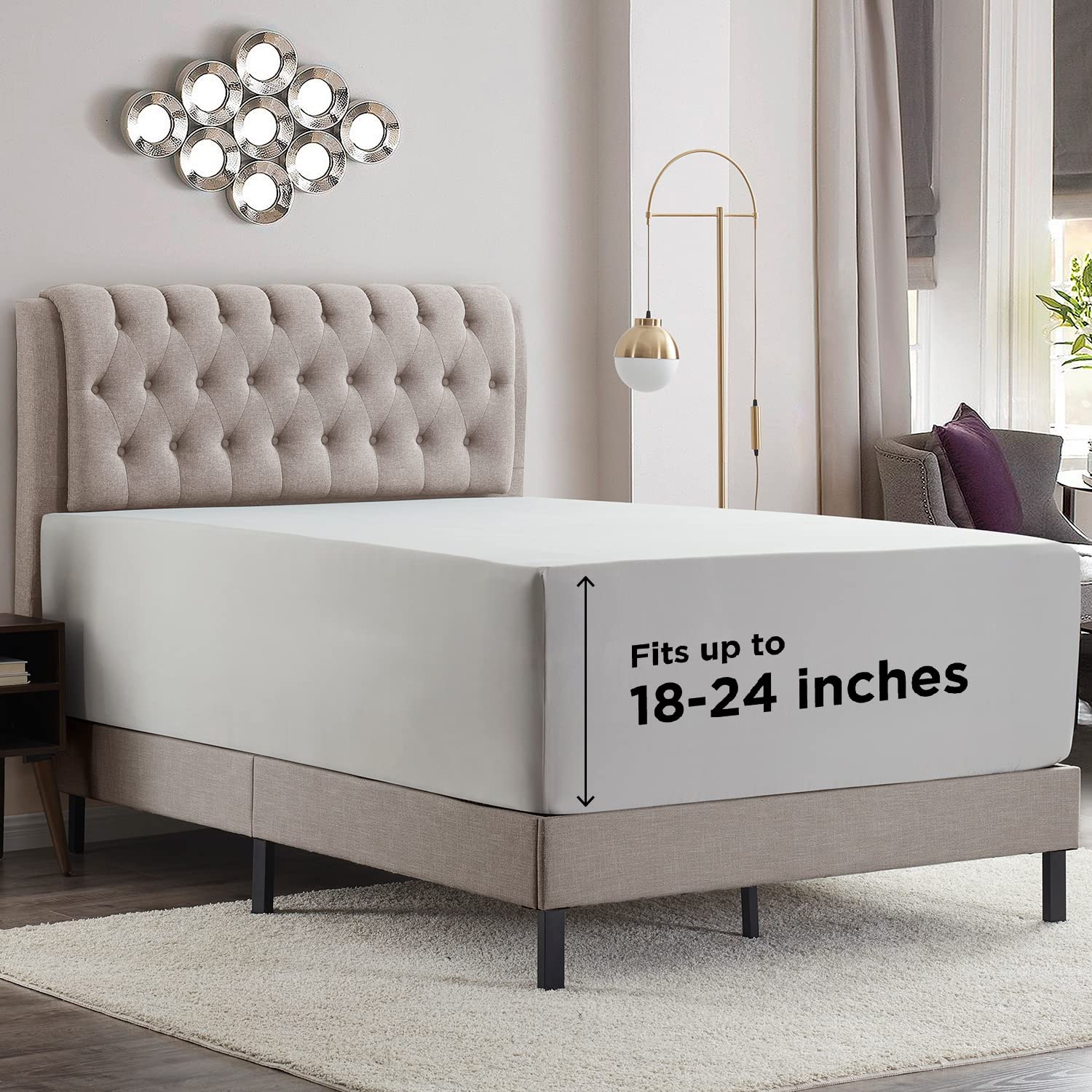 Empyrean 2 Pack Light Grey Extra Deep Pocket King Fitted Sheet Only, Hotel Luxury King Size Fitted Sheets Easily Fits 18 to 24 Inch Mattress, Super Soft, Wrinkle-Free Bottom Sheets with Corner Straps Image