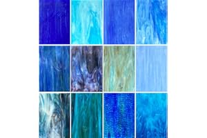 Hengyisha 12 Sheets Stained Glass Pack Mixed Blue Colors, 6"X4" Mosaic Tiles for Crafts, Cathedral Glass Supplies for Projects
