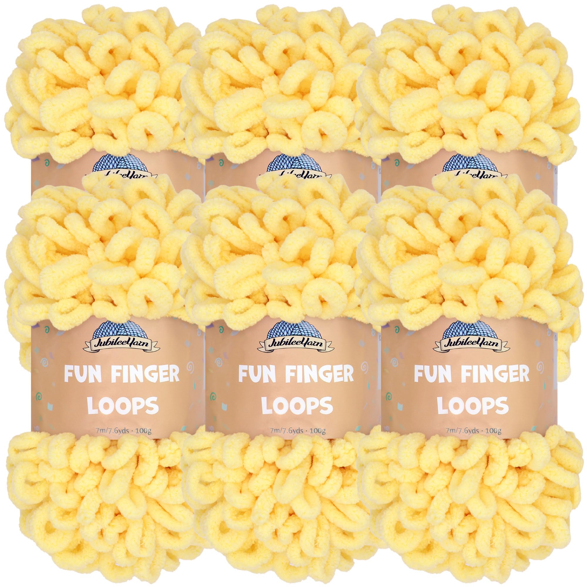 JubileeYarn Fun Finger Loops Yarn - Polyester Jumbo Weight Loop Yarn - 100g/Skein - Light Buttercream - 6 Skeins — image 1