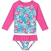Funnycokid Girls Rash Guard Swimsuit Set Long Sleeve Bathing Suit Two Piece 2-10 Years