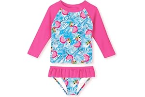 Funnycokid Girls Rash Guard Swimsuit Set Long Sleeve Bathing Suit Two Piece 2-10 Years