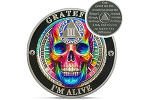 IELCJJ Rainbow Skull 3 Year Sobriety Coin - Grateful I'm Alive AA Coins - Recovery Addiction NA AA Chips and Medallions - 1-10 Years Living Clean Narcotics Alcoholics Anonymous Gifts for Men Women
