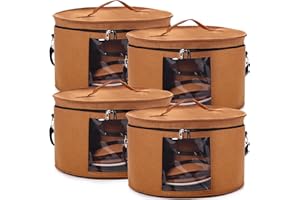 Suzile 4 Pack Large Round Foldable Hat Box for Women Storage Holds up to 6-10 Hats Cowboy Hat Box with Lid Handles Closet Cowboy Case Organizer Clothes Case for Travel Gift(Red Brown,Felt)