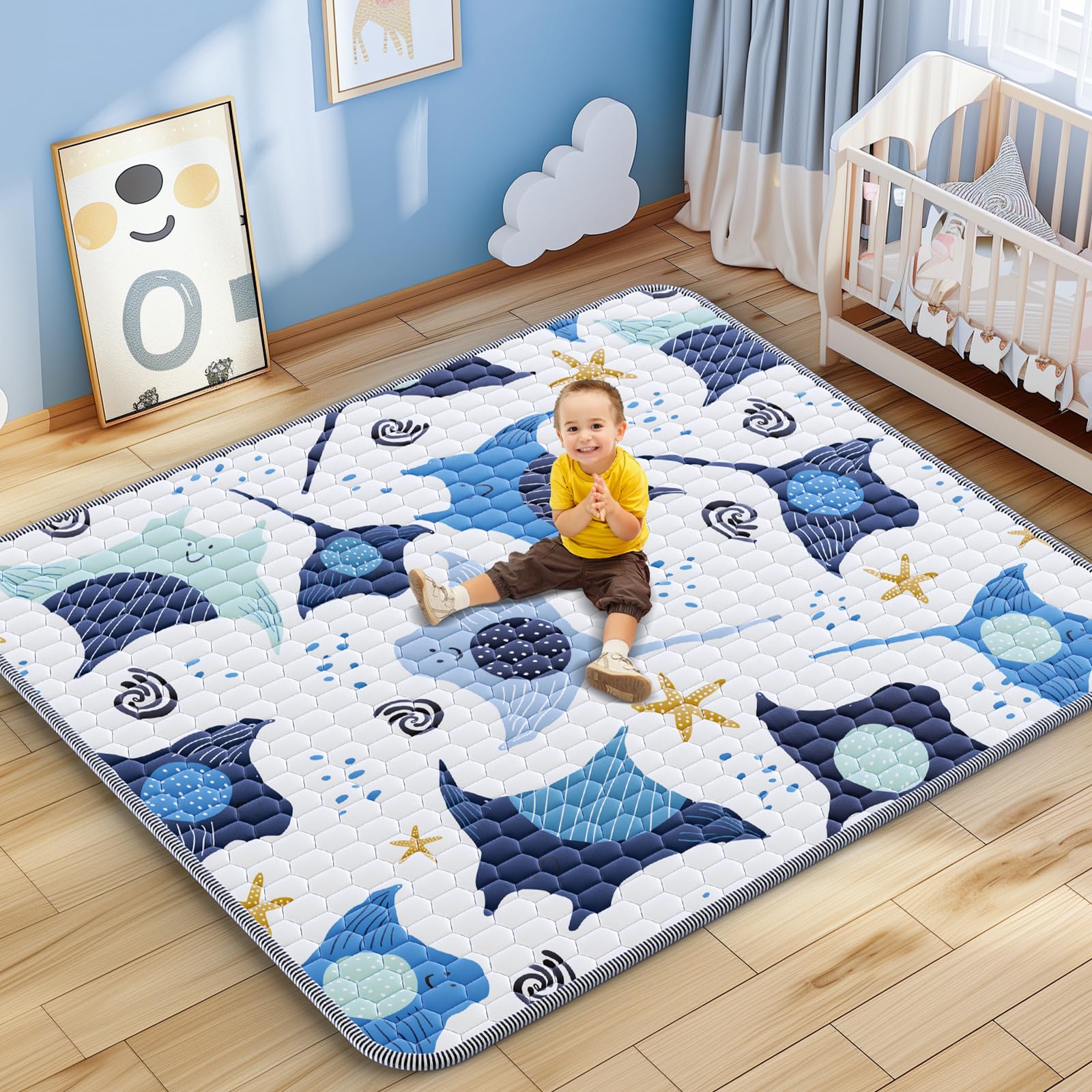 Photo 1 of omzer Baby Play Mat 71x59inch - Thick One-Piece Crawling Mats with Non-Slip Pattern - Large Baby Cushioned for Playpen - Soft Floor Padded for Babies Toddlers - Foldable Machine Washable Playmats