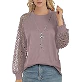 AURUZA Long Sleeve Shirts for Women Waffle Knit Puff Lace Sleeve Tops Dressy Casual Blouses Work Business Fall Outfits