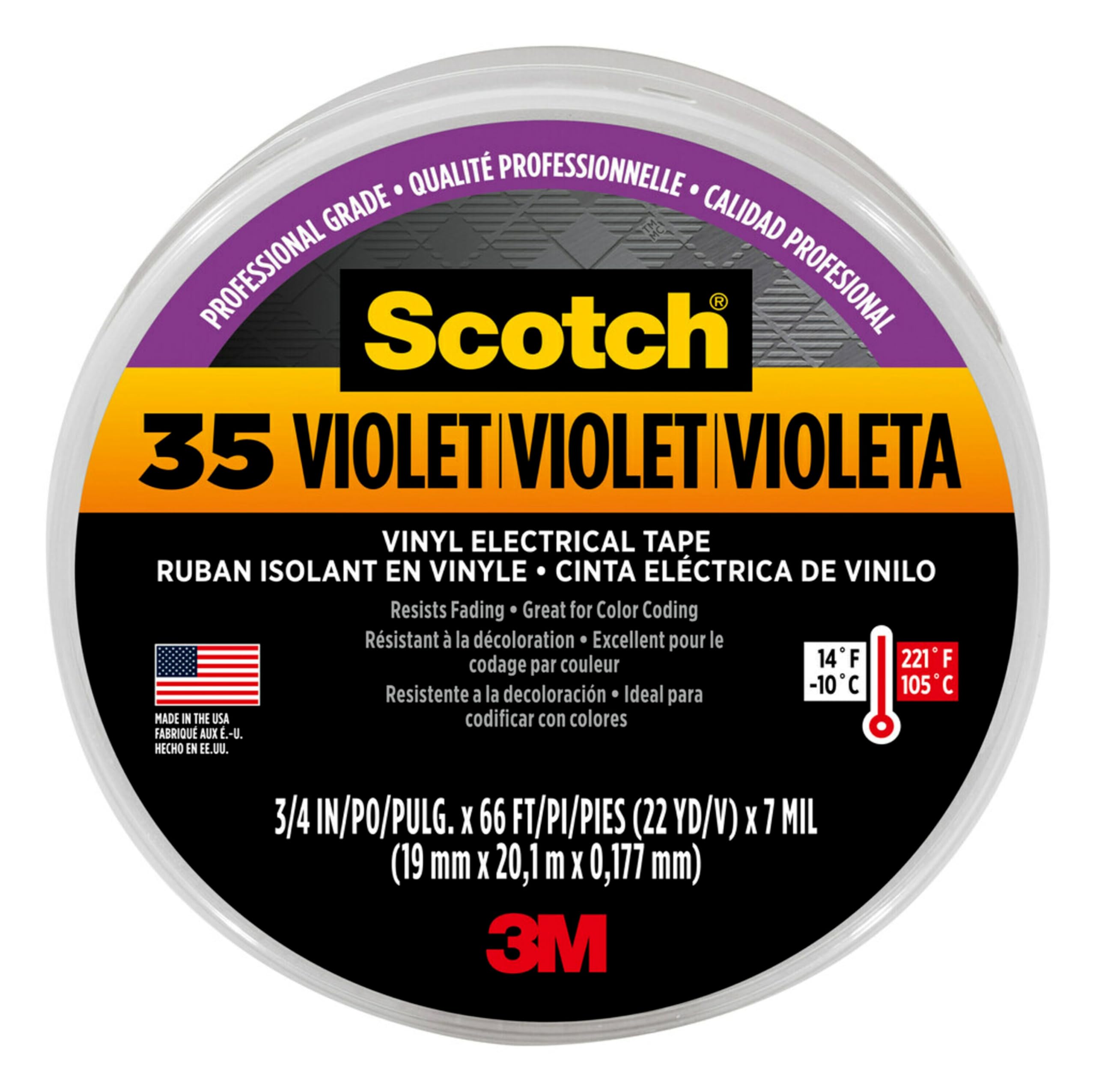3M 80611211634 35 Scotch Electrical Colour Coding Tape, Vinyl, 19 mm x 20 m, Violet