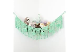 Morxy Stuffed Animal Net or Hammock - Boho Stuffed Animals Hammock- Boho Macrame Stuffed Animal Hammock Corner - Easy to Install Toy Net Hammock for Stuffed Animals Green