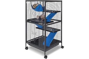 POLAR AURORA 4 Tier Steel Deluxe Small Animal Pet Cage Kit for Guinea Pig Ferret Little Rabbit with Wheels Brakes Hammock 4 Platforms Removable Tray and Ladder with Flannel