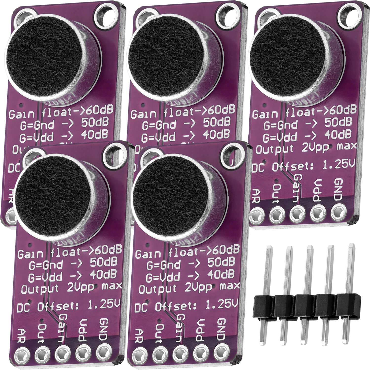 AZDelivery Max9814 Microphone AGC Amplifier Board 2.7V - 5.5V Auto Gain Control Amplifier 40dB/50dB/60dB compatible with ESP8266, ESP32 and Arduino Including E-Book! (Pack of 5)
