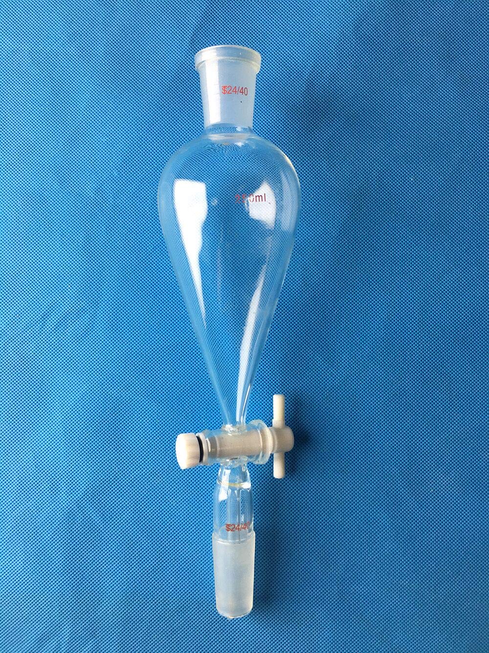 250ml Glass Conical Separatory Funnel, with Two 24/40 Joint and PTFE