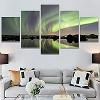 SIGNWIN 5 Panel Canvas Wall Art Astronomy & Space Contemporary Cosmic Dramatic Green Group Photography Realism Ultra for Home Decorations Ready to Hang - 60
