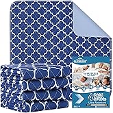 OUTCREATOR® Washable Bed Pads 34" x 36" (Pack of 4), Incontinence Mattress Protector, Anti-Slip Waterproof Underpads for Adults Kids Elderly Pets,Heavy Absorbency & Reusable Bedwetting Pads(Dark Blue)