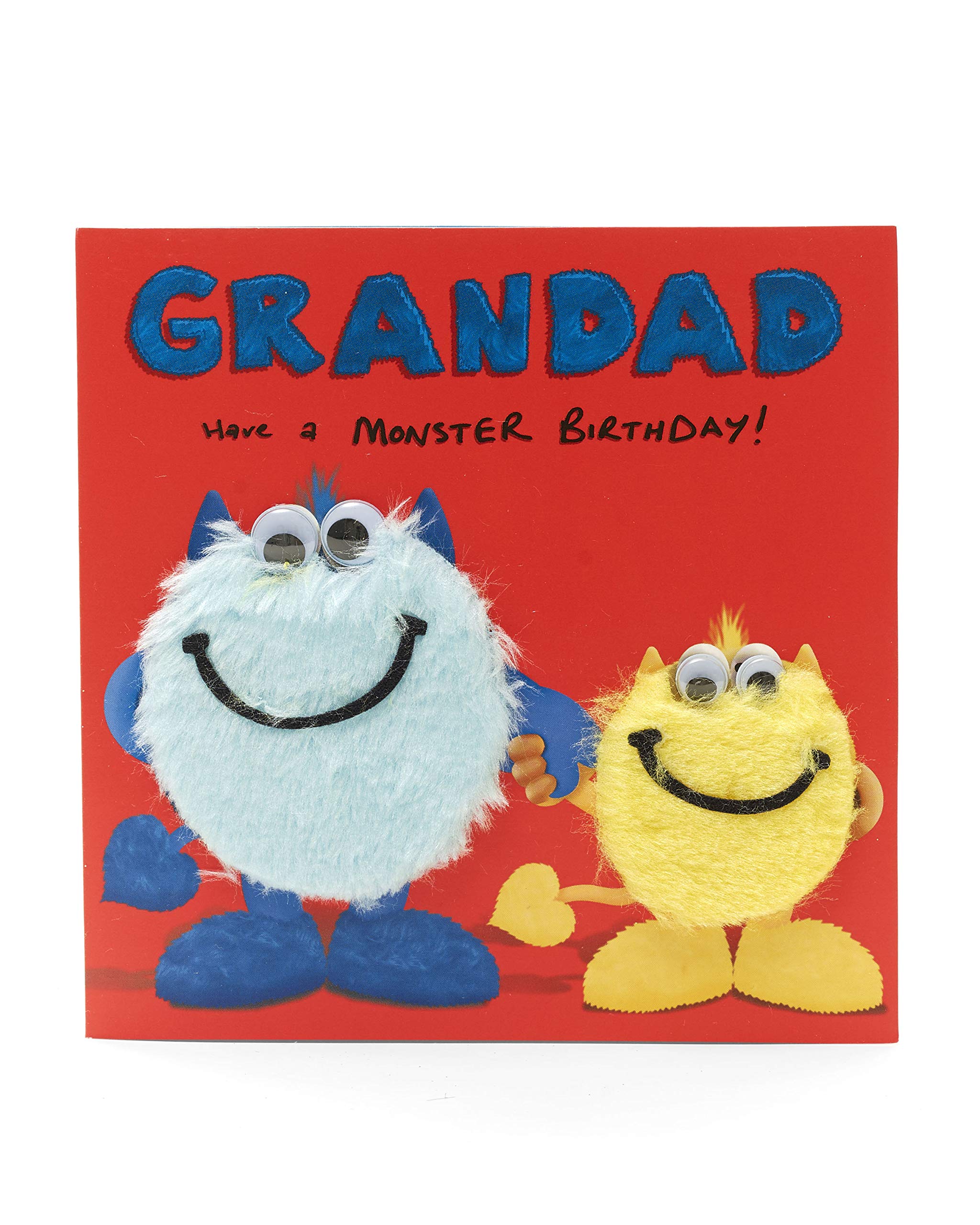 Grandad Birthday Card - Grandad Card from Kids - From Your Little Monster - Finished with 3D Googley Eyes and Fur Texture