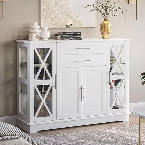 BELLEZE Sideboard Buffet, 47 Inch Storage Console Table Coffee Bar