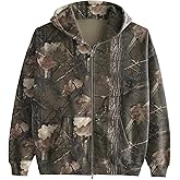Ceputer Camo Zip Up Hoodie for Women Men Oversized Maple Leaf Print Fleece Jacket Camouflage Long Sleeve Hooded Sweatshirt