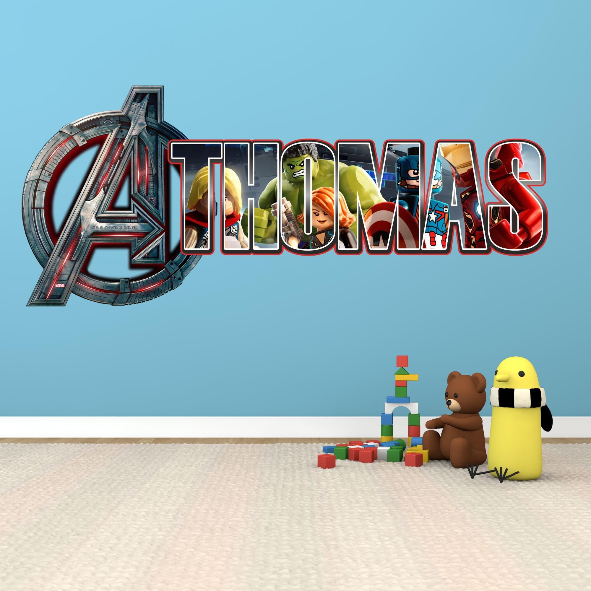 Avengers Logo Personalised Home Decor Mural Wall Sticker Kids Bedroom Name 3 Sizes Any Name (600mm x 200mm)