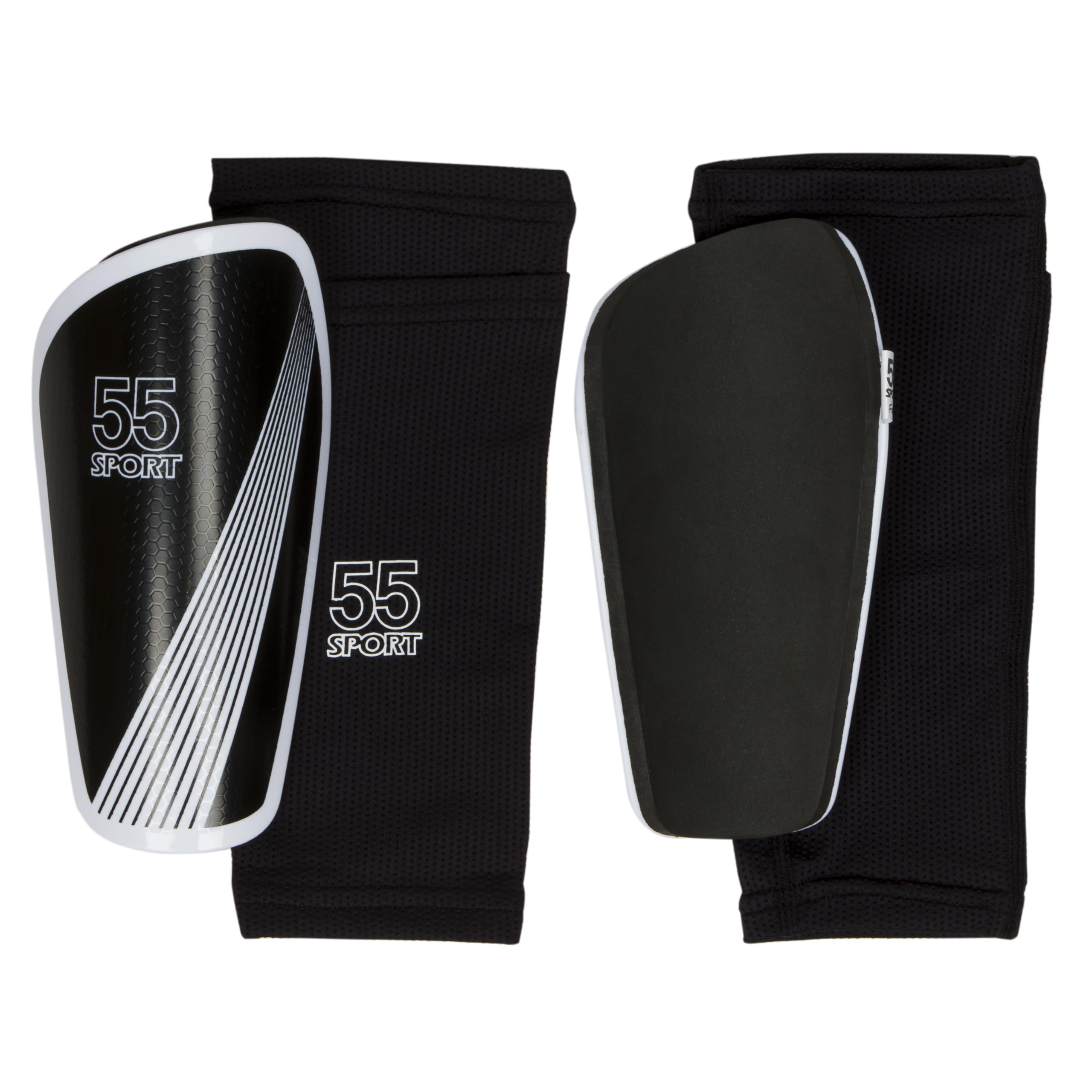 55 Sport Vortex Pro Adult & Junior Protective Football Shin Guards with Compression Sleeve - Black - XL