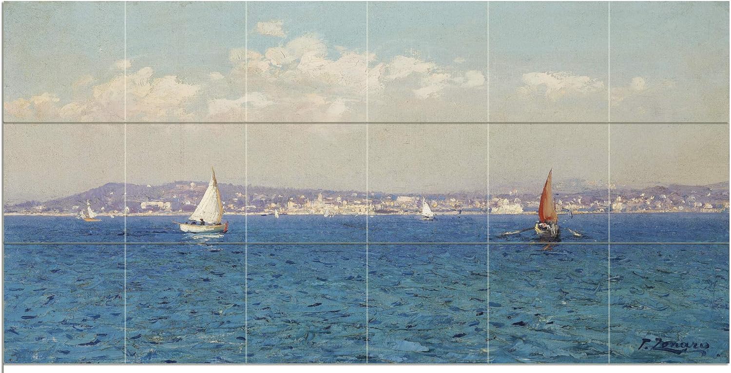 Tile Mural Seascape Yachts F. Zonaro Kitchen Bathroom Backsplash Marble Ceramic - Picture 18 of 21