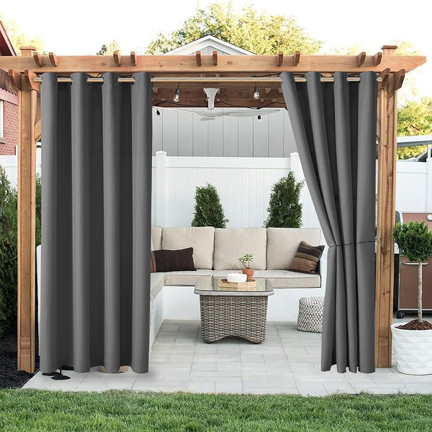 Outdoor Curtains - LORDTEX Linen Look Indoor/Outdoor Curtains, 52 x 84 Inch, Dark Grey – Waterproof, Privacy, Sun Blocking Textured Grommet Curtains for Patio, Pergola, Porch, Deck, Lanai, and Cabana, Set of 2 Panels