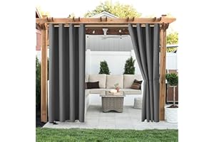 LORDTEX Linen Look Indoor/Outdoor Curtains, 52 x 95 Inch, Dark Grey – Waterproof, Privacy, Sun Blocking Textured Grommet Curtains for Patio, Pergola, Porch, Deck, Lanai, and Cabana, Set of 2 Panels