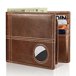 Mens Wallet With AirTag Holder, Bifold Leather RFID