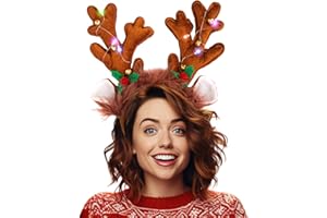 Shindel Reindeer Antlers Headband - Light Up LED Reindeer Antler Hair Band for Christmas Costume Accessories