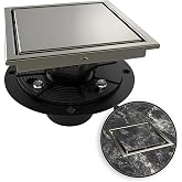 WEBANG 6 Inch Square Shower Drain Nickel Floor Drain with Flange Reversible 2-in-1 Cover Tile Insert Grate Removable SUS304 Stainless Steel CUPC Certified Brushed Nickel