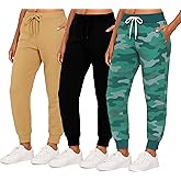 Real Essentials 3 Pack: Women's Ultra-Soft & Warm Fleece Joggers Sweatpants with Pocket (Available in Plus Size)
