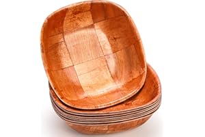 Elsjoy 8 Pack 8 Inch Wooden Woven Salad Bowl, Reusable Square Serving Bowl Woven Wood Mixing Bowl Set, Unbreakable Snack Bowl