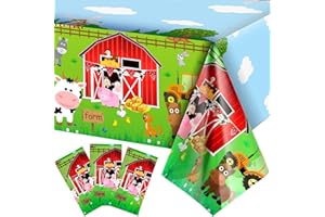 Kasyat Farm Animals Party Tablecloth Farmhouse Disposable Plastic Table Cover Barnyard Farm Animal Theme Party Decorations for Picnics Baby Shower Boys Girls Birthday Party Supplies, 108 x 54 Inch