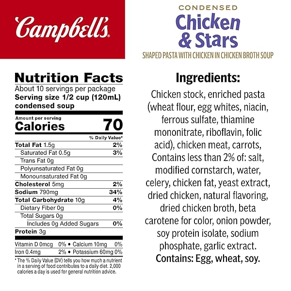 CAMPBELL’S CONDENSED KIDS CHICKEN AND STARS SOUP, 10.5 OZ CAN (4 PACK)