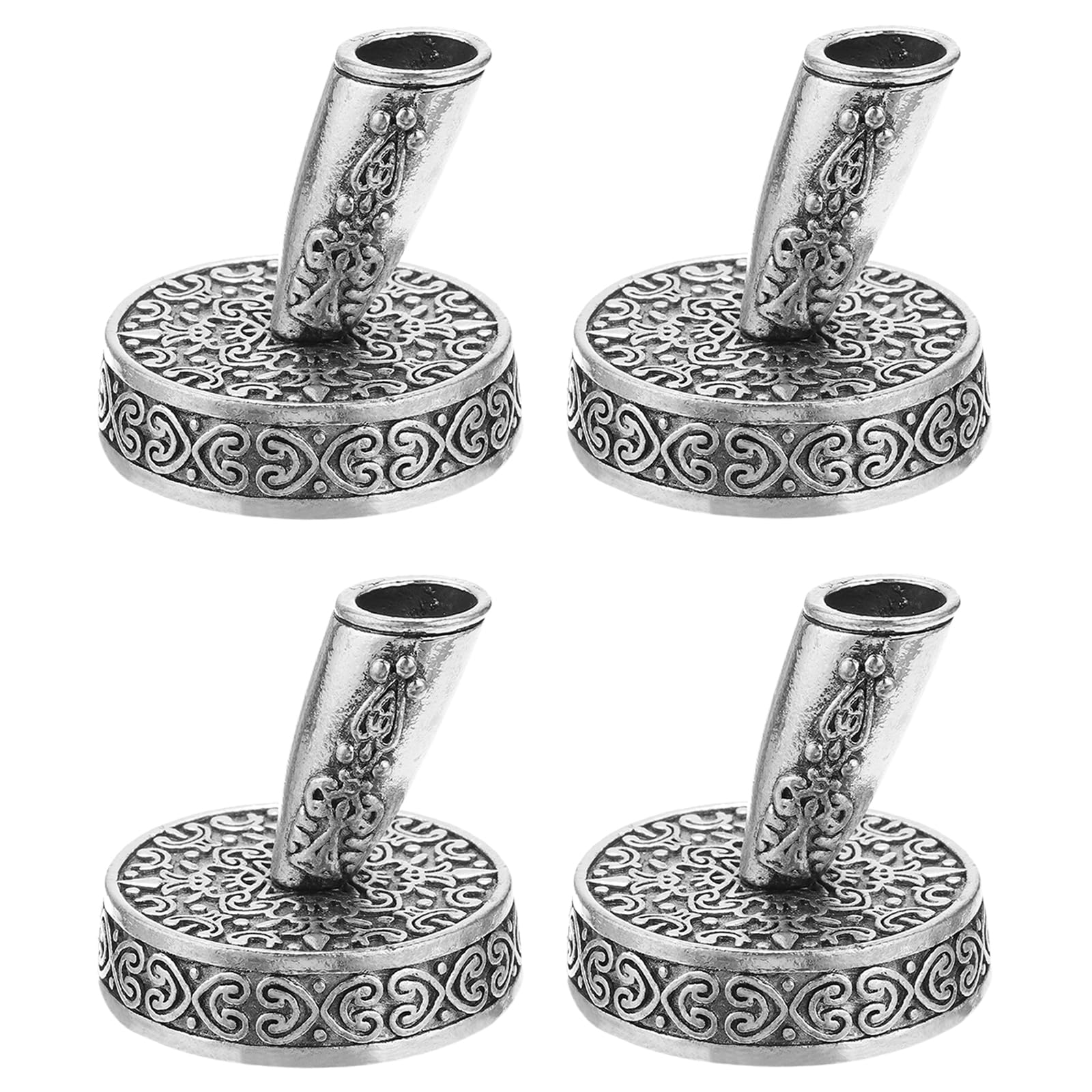 PATIKIL 4 Pieces Vintage Round Metal Pen Holder, Insertion Pen Stand Desktop Pens Base for Office Supplies Wedding Bridal Engagement Guests Book, Silver Tone