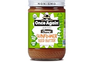 Once Again Organic Sunflower Butter, Unsweetened, No Salt & No Sugar Added - Creamy Sunflower Seed Butter, Dairy and Nut Free Spread - Vegan, Non-GMO, Gluten Free (16 oz Glass Jar)