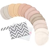 Reusable Nursing Pads, 14 Washable Breast Pads (Neutrals, L 4.8") | Viscose derived from Bamboo, Breastfeeding Pads, Machine Wash Bag, Soft Absorbent Nipple Covers, Breastfeeding Essentials