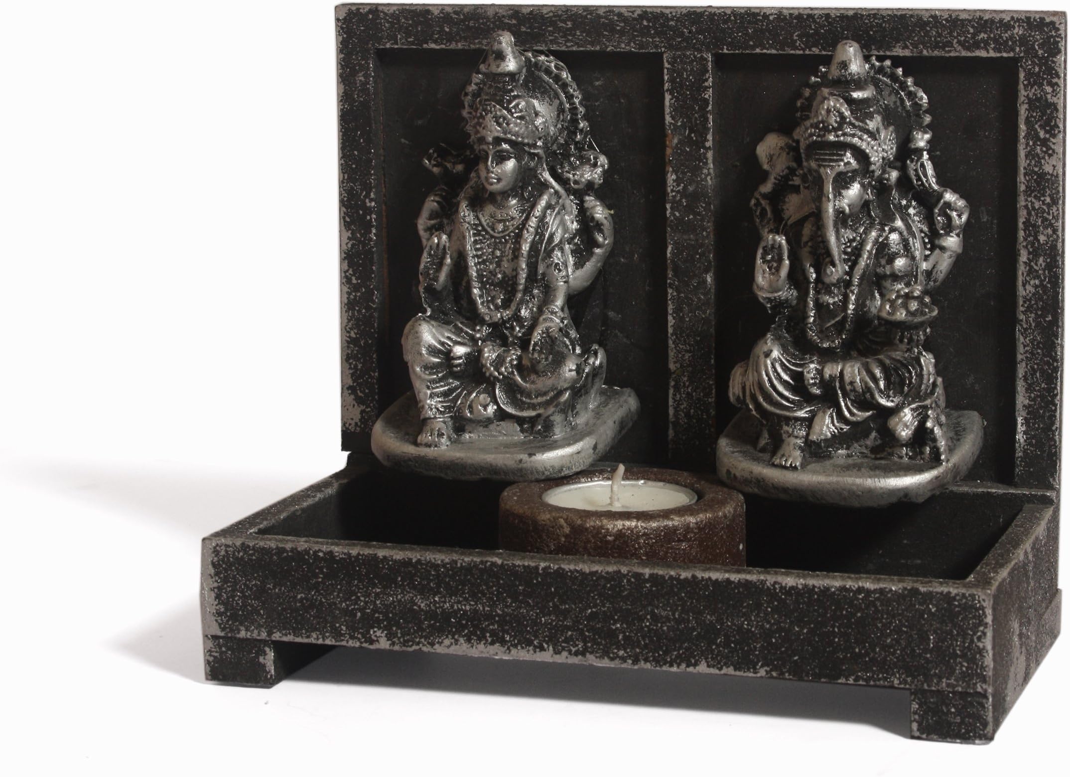 Laxmi Ganesha Home Temple with Tea Light Candle holder Sri Laxmi Ganesh Beautiful Statues Hindu Altar Puja Aarti -by MeDecor