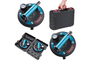 GOTSBLOCK 8" Glass Suction Cups with Pressure Gauge, 2 Pack Vacuum Suction Cups with Metal Handle, Heavy Duty Hand-held Suction Cups for Glass & Granite Lifting, 440 lbs Load Capacity with Carrying Case