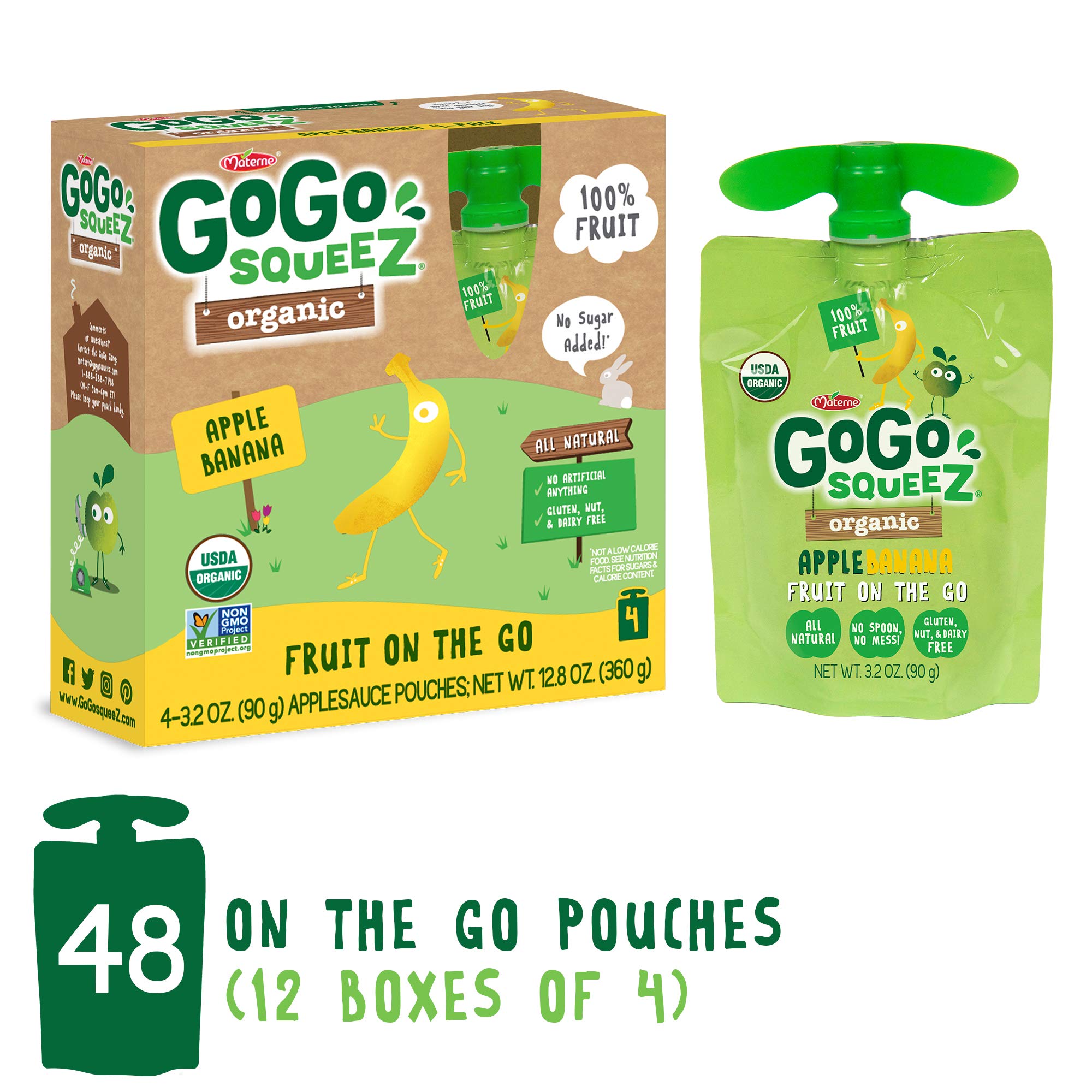 GoGo squeeZ Organic Applesauce on the Go, Apple Cinnamon, 3.2 Ounce (48