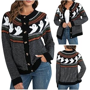 Halloween Sweaters for Women Cardigan Holiday Oversized Graphic Long Sleeve Button Down Knit Fall Sweater Tops 2026