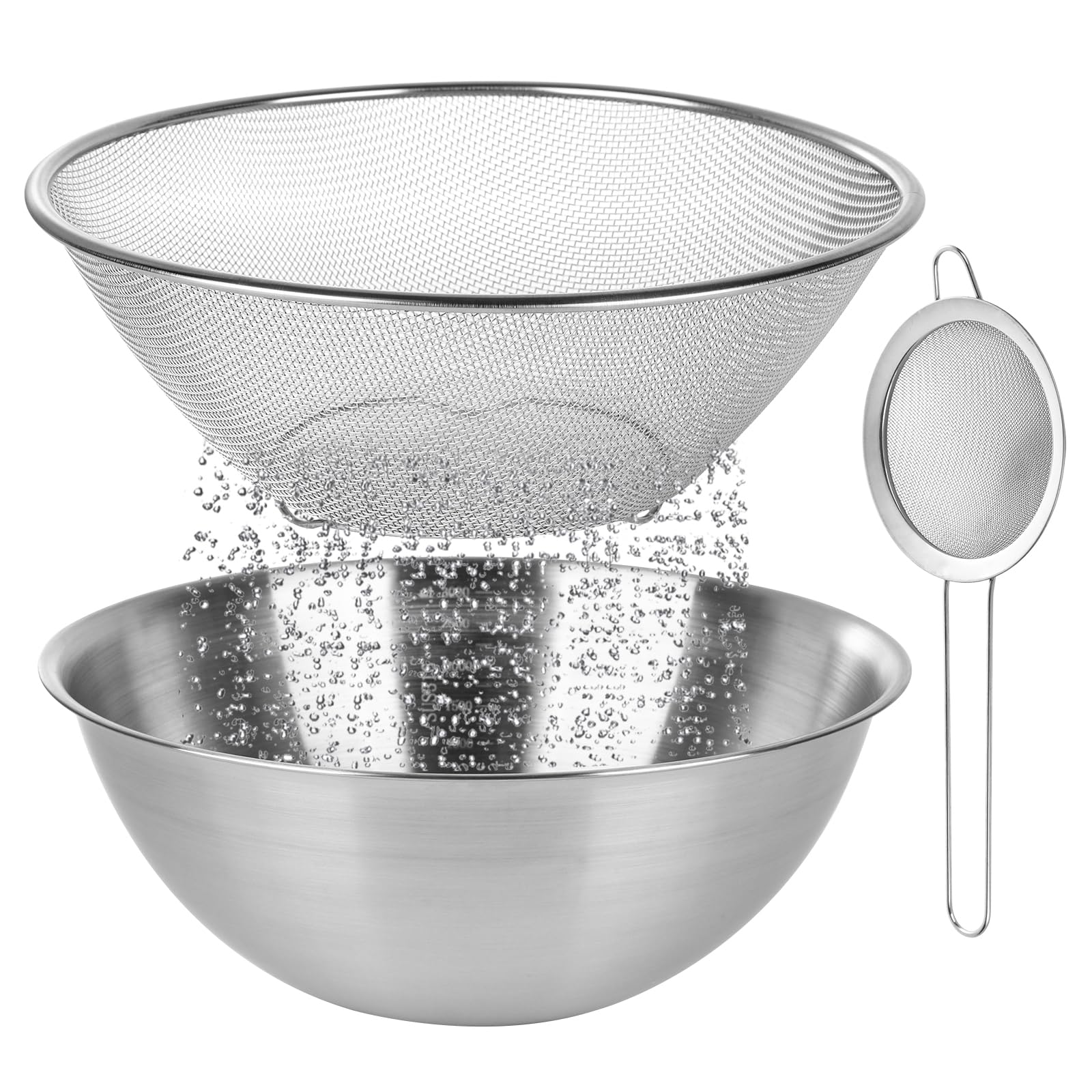 Photo 1 of 304 Stainless Steel Colander Strainer for Kitchen, Metal Colander Mixing Bowl Set with Microporous and Fine Mesh Strainers with Handles, Food Drainer For Rice Fruit Vegetable Spaghetti Dishwasher Safe