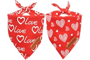 Realeaf Valentines Day Dog Bandanas 2 Pack, Reversible Love Pet Scarf for Boy and Girl, Premium Durable Fabric, Heart Bandana for Small Medium Large and Extra Large Dogs (X-Large)