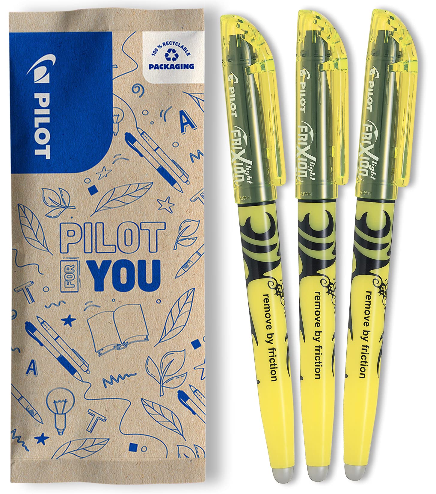 PILOT FLW538646 Frixion Erasable Highlighters - Yellow (Pack of 3)