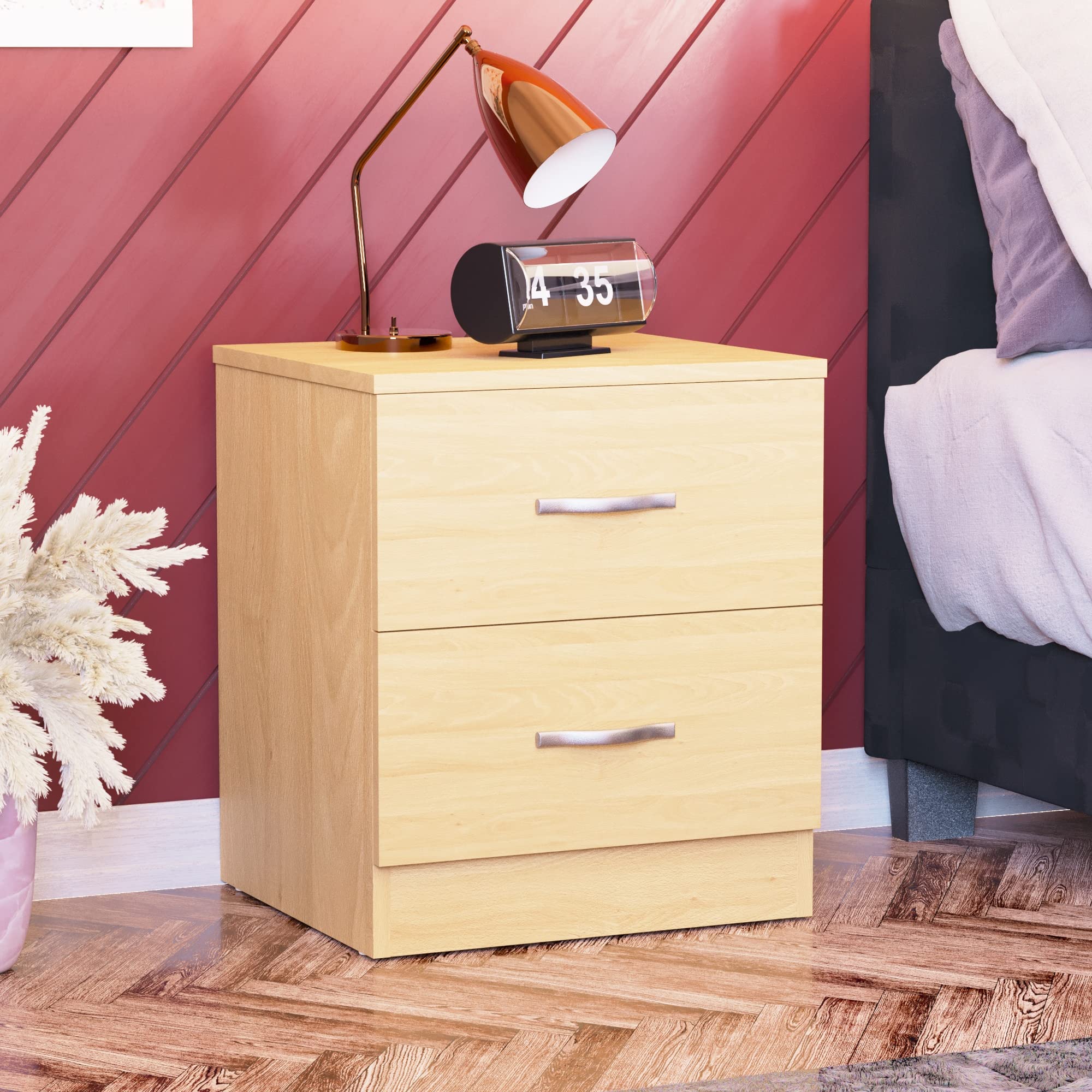 Vida Designs Large Pine Bedside Cabinet, 2 Drawer, Bedside Table, Metal Handles & Runners, Riano Bedroom Furniture