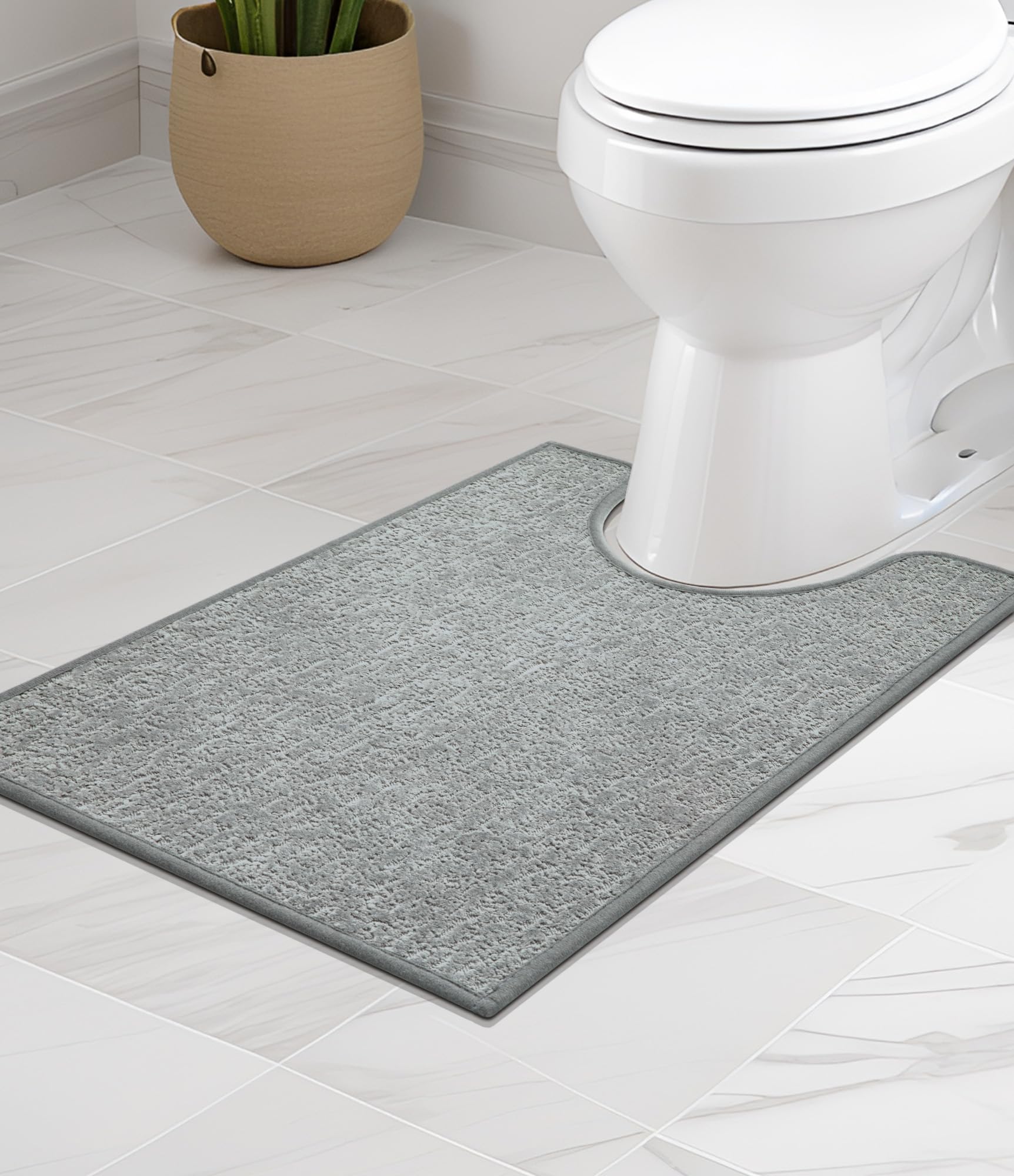 Photo 1 of chakme Bathroom Rugs Mat U-Shaped 24x17, Ultra Thin Non Slip Bath Mat Small Quick Dry Absorbent Bath Mat for Bathroom Floor, (Light Grey, U-24"x17")