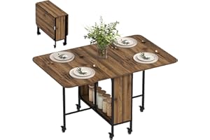 HOMCOM 51" Folding Dining Table for 6, Mobile Drop Leaf Table, Extendable Kitchen Table with Storage Shelf and 6 Wheels for S