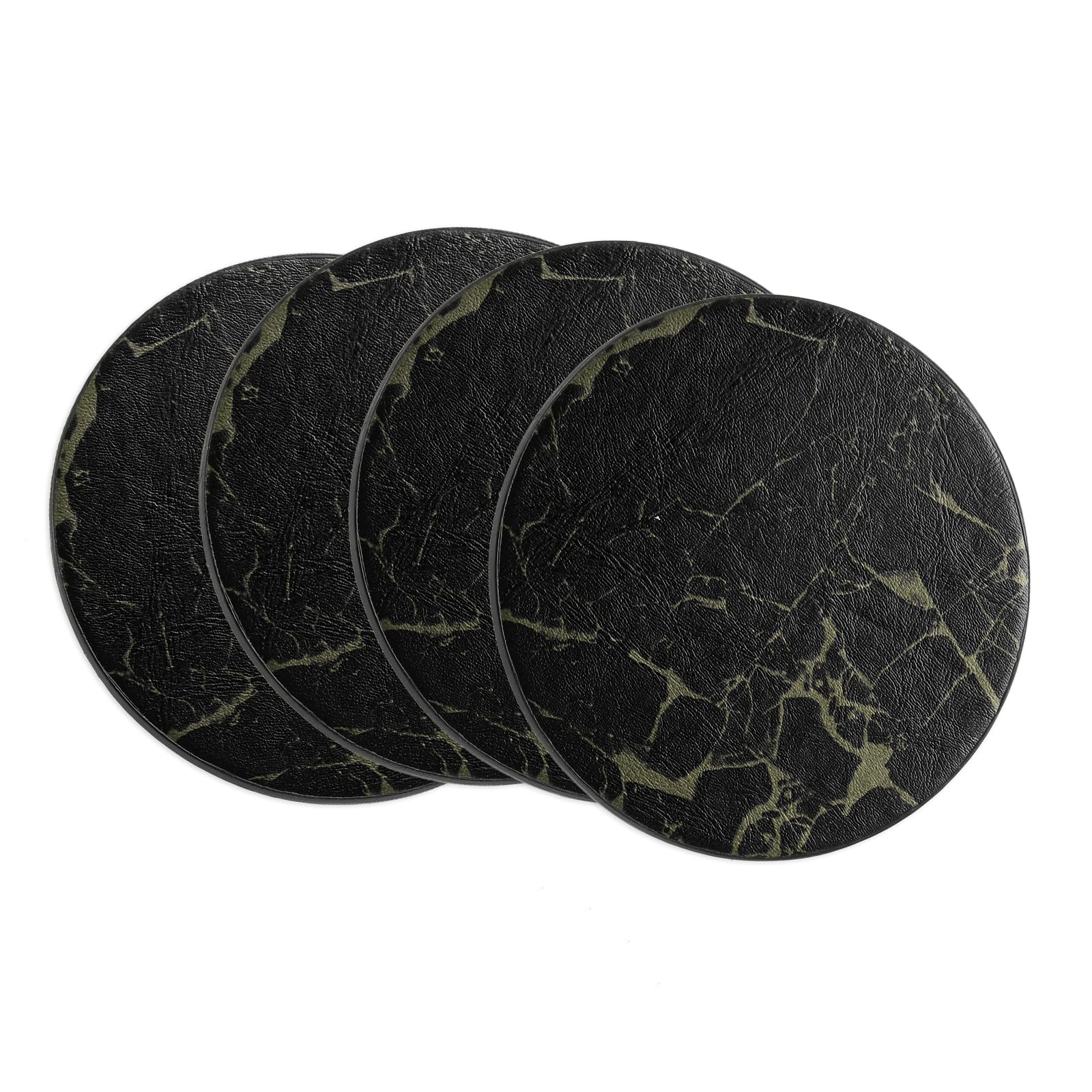 uxcell Round Drink Coasters Set of 4 Marble Style Dual Sided Non-Slip Non-Stick Waterproof Leather Coasters for Drinks, Coffee Table, Housewarming Gifts, Home Decor 4"×4"Black