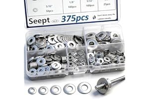 Seept 375PCS Silver Pop Rivet washers Assortment kit for Pop Rivets Diameter 3/32",1/8",5/32",3/16", 1/4" 304 Stainless Steel