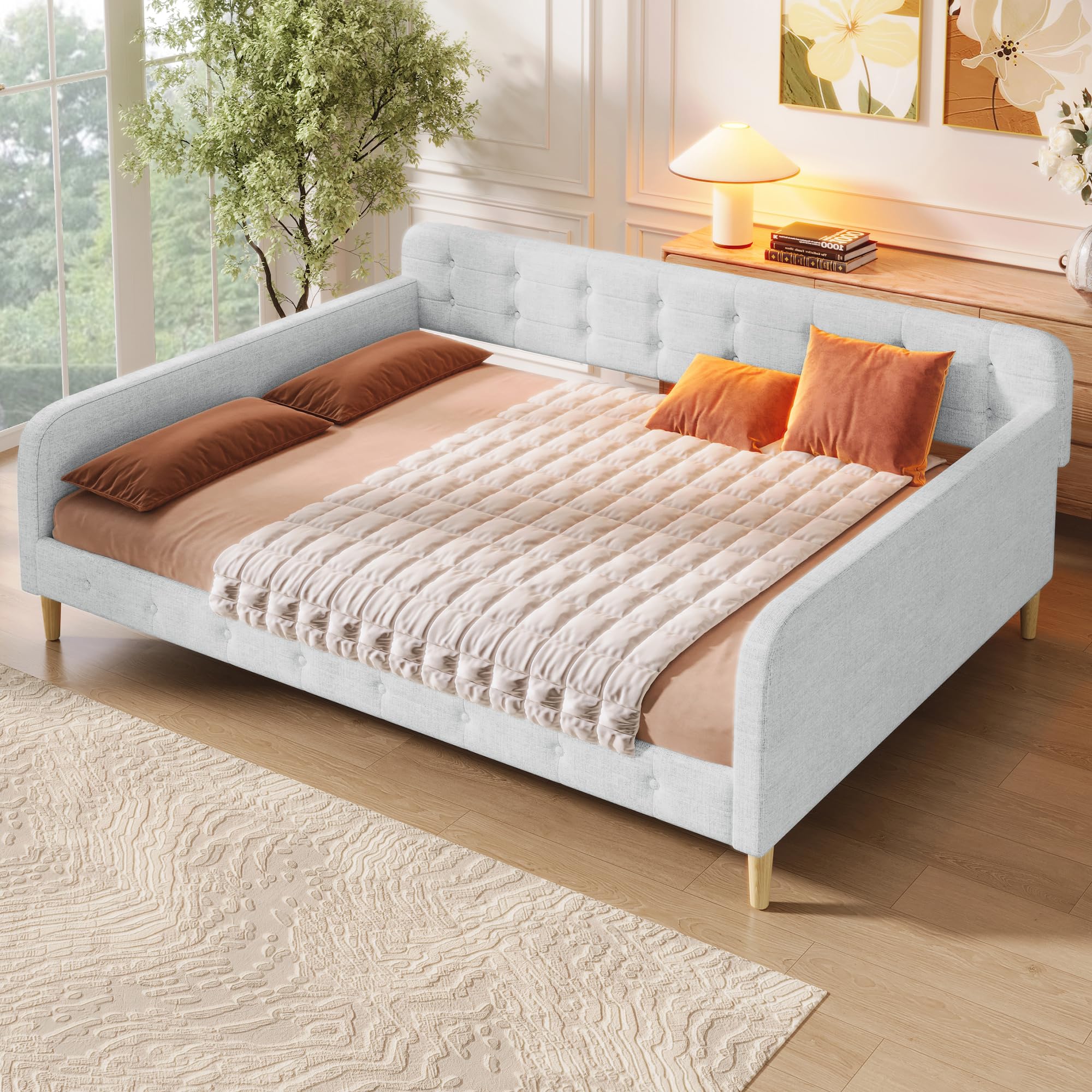 Photo 1 of ********* Box 2 of 2 missing box 1/2 *******Bellemave Queen Upholstered Daybed with 4 Support Legs, Corner Bed, Upholstered Bedframe for Kids,Teens,Adults, Beige (Linen)
