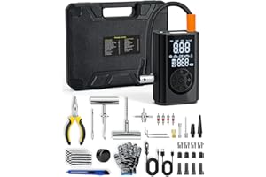 FRIWOLE Tire Repair Kit with Portable Air Compressor, Tire Plug Kit 58PCS with Cordless Tire Inflator (150 PSI) for Car, Motorcycle, Tractor, Truck, Ball
