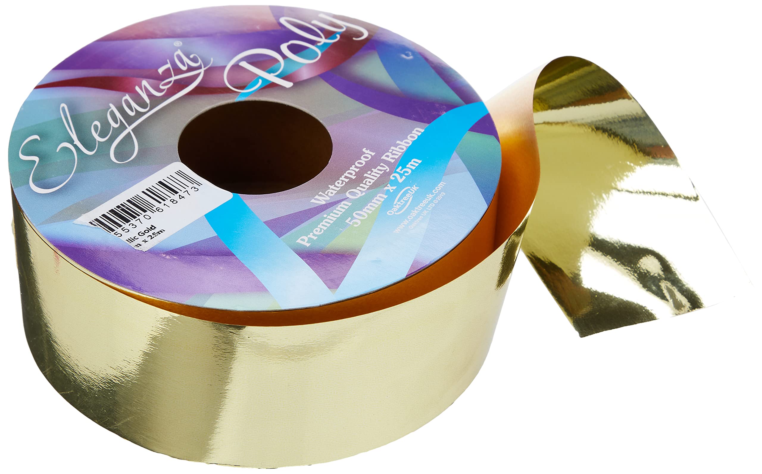 Eleganza 1 x Waterproof Poly Ribbon, Metallic Gold, 50 mm x 25 m