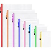 Smarpau 8pcs Zipper Pouch, 8 Sizes 8 Colors Plastic Zipper Bags for Organizing, Multipurpose Waterproof Zip Document Pouches for Office, Travel, Board Game Storage